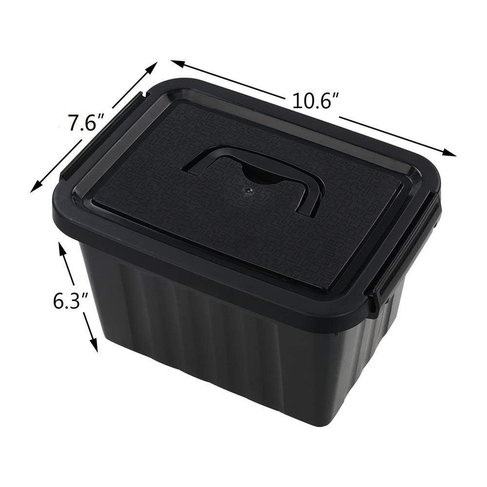 6 Quart Black Plastic Storage Latching Box Bin with Handles, 6 Packs