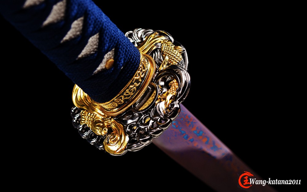Red&Blue Damascus Folded Steel Katana Japanese Samurai Sharp Functional Sword
