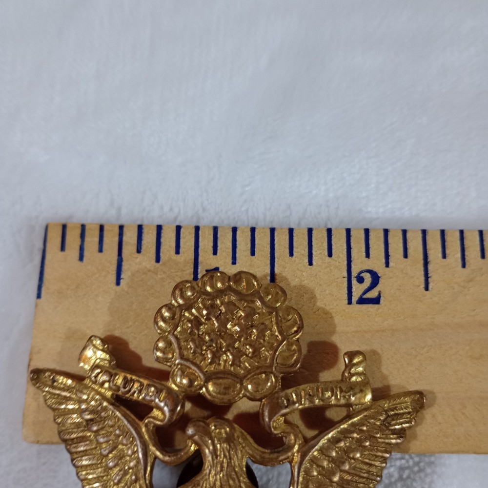 WWII U.S. Army Officer Hat Cap Insignia Solid Brass Screw Back Eagle - Original