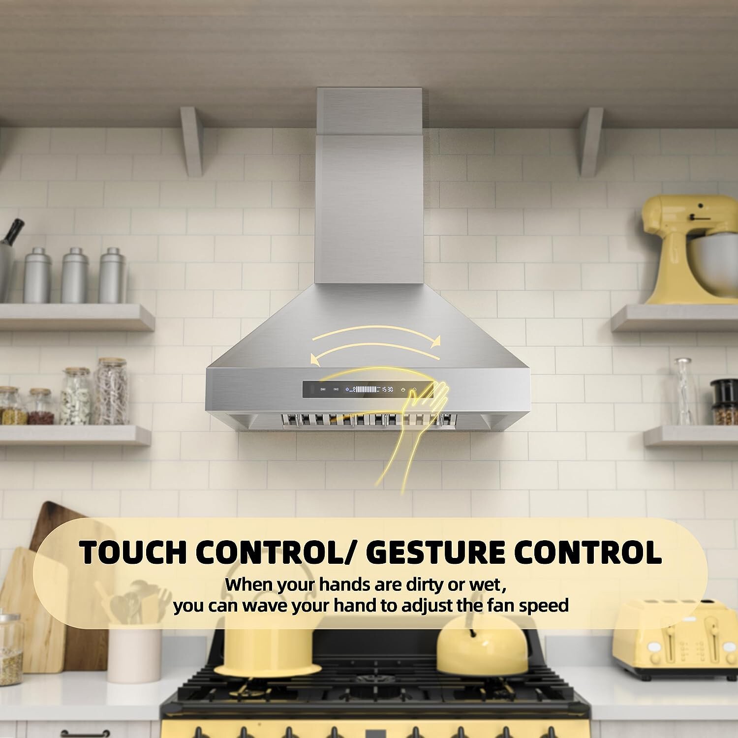 30 inch Kitchen Range Hood Wall Mount 900CFM Stainless Steel Vent Touch Control