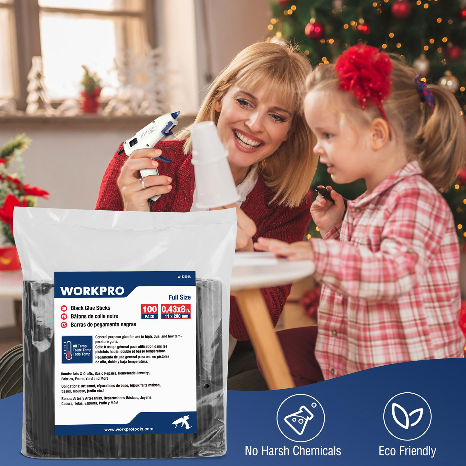 WORKPRO Hot Glue Sticks 100 Pack Black Hot Melt Adhesive Glue Sticks 0.43x8 Inch