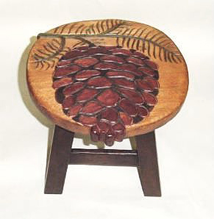 PINECONE WOOD FOOTSTOOL - PINE CONE FOOT STOOL