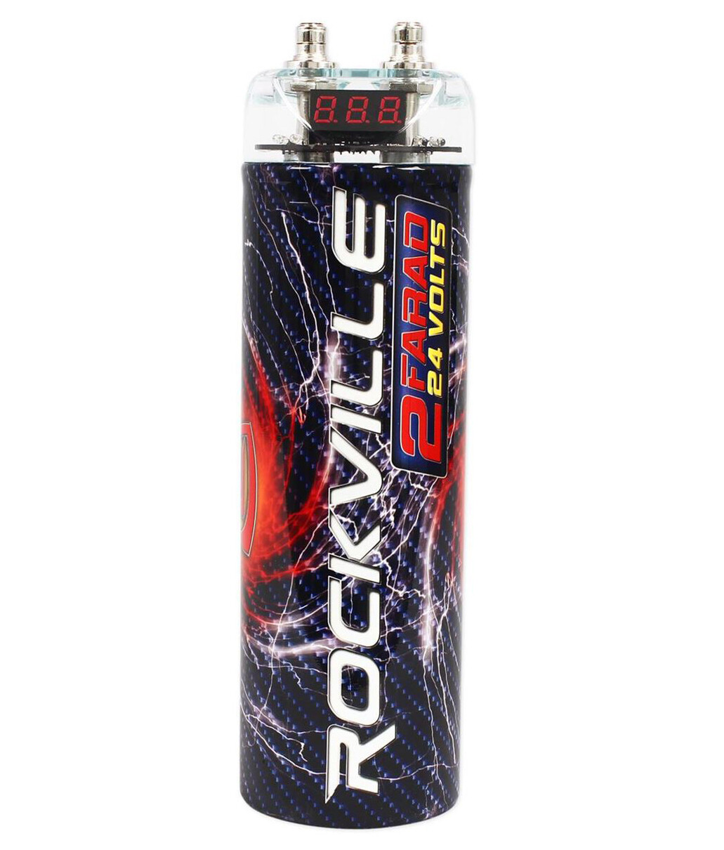 Rockville RXC2D 2 Farad Stiffening Capacitor + Rockville RWK41 4 AWG Amp Kit