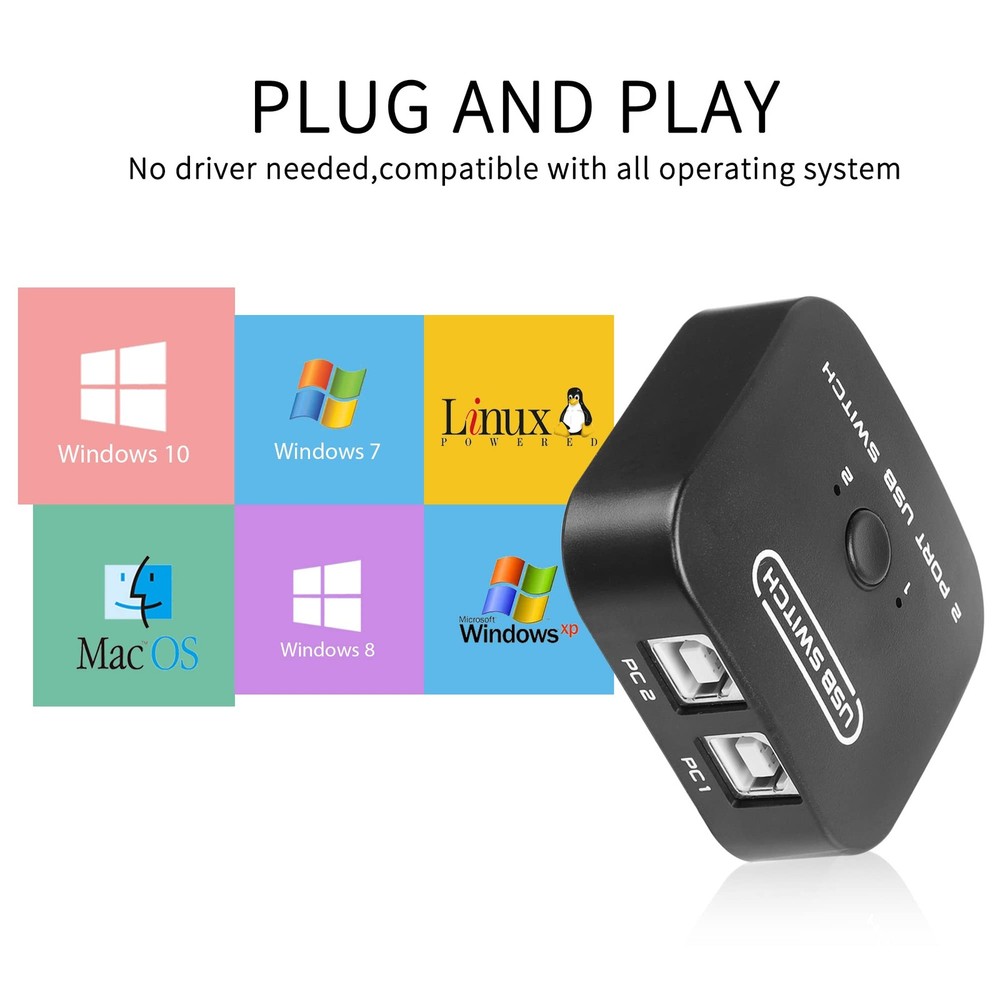 USB Printer Sharing KVM Switch, Switching Without Drivers. Share Keyboard Mou...