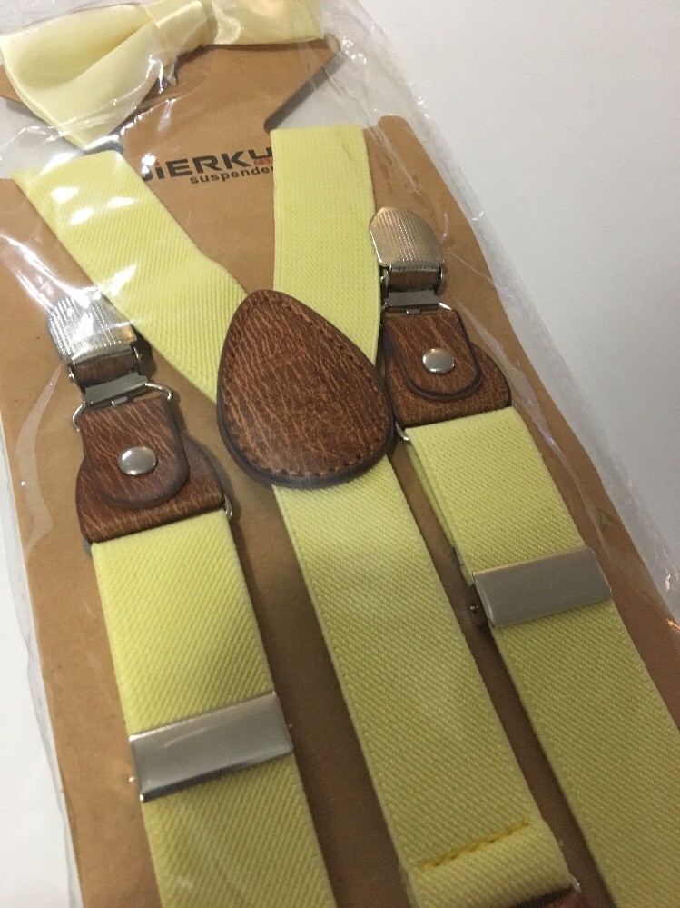 JIERKU Kids Clip On Suspenders Pre Tied Bow Tie Suspenders/Bow Tie Yellow