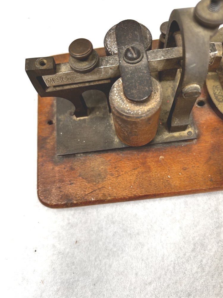 telegraph key Morse code wood metal brass steel antique original