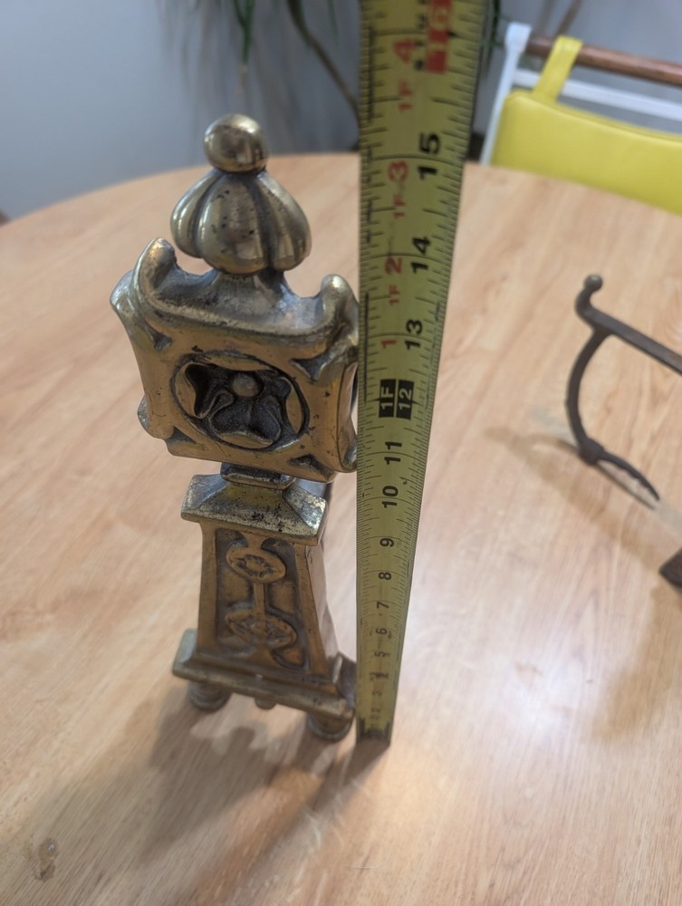 Antique rosette motif Andirons Pair Brass Colonial