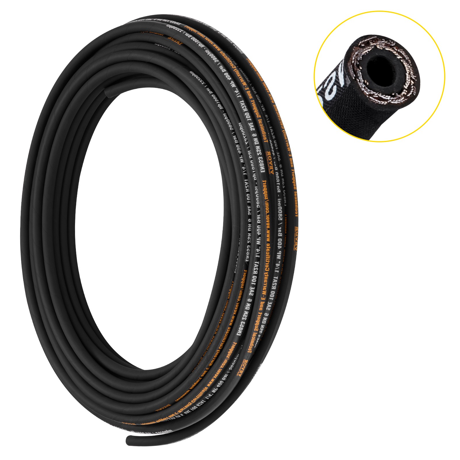 1/4" Hydraulic Hose 100ft SAE Coiled Hydraulic Hose W.P. PSI 5800 R2 Steel