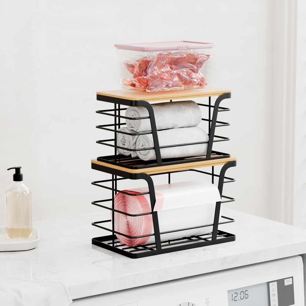 TIDIIABODE 2 Pack Stackable Storage Laundry Kitchen Organizers, Wall Mount Tr...