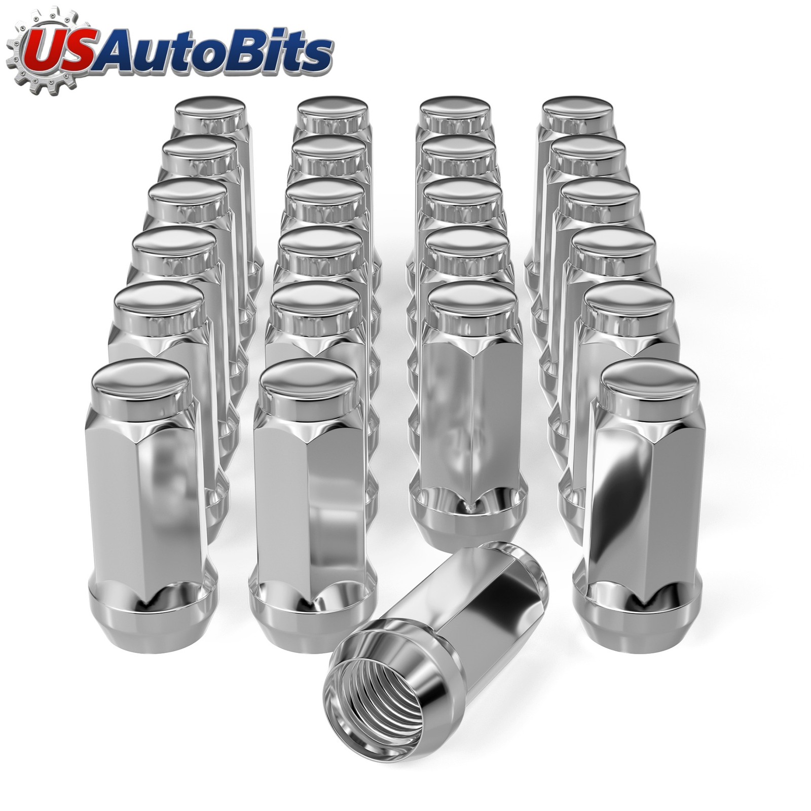 24 Chrome 14x1.5 Bulge Acorn Lug Nuts 1.78" For Chevy GMC Silverado Sierra 1500