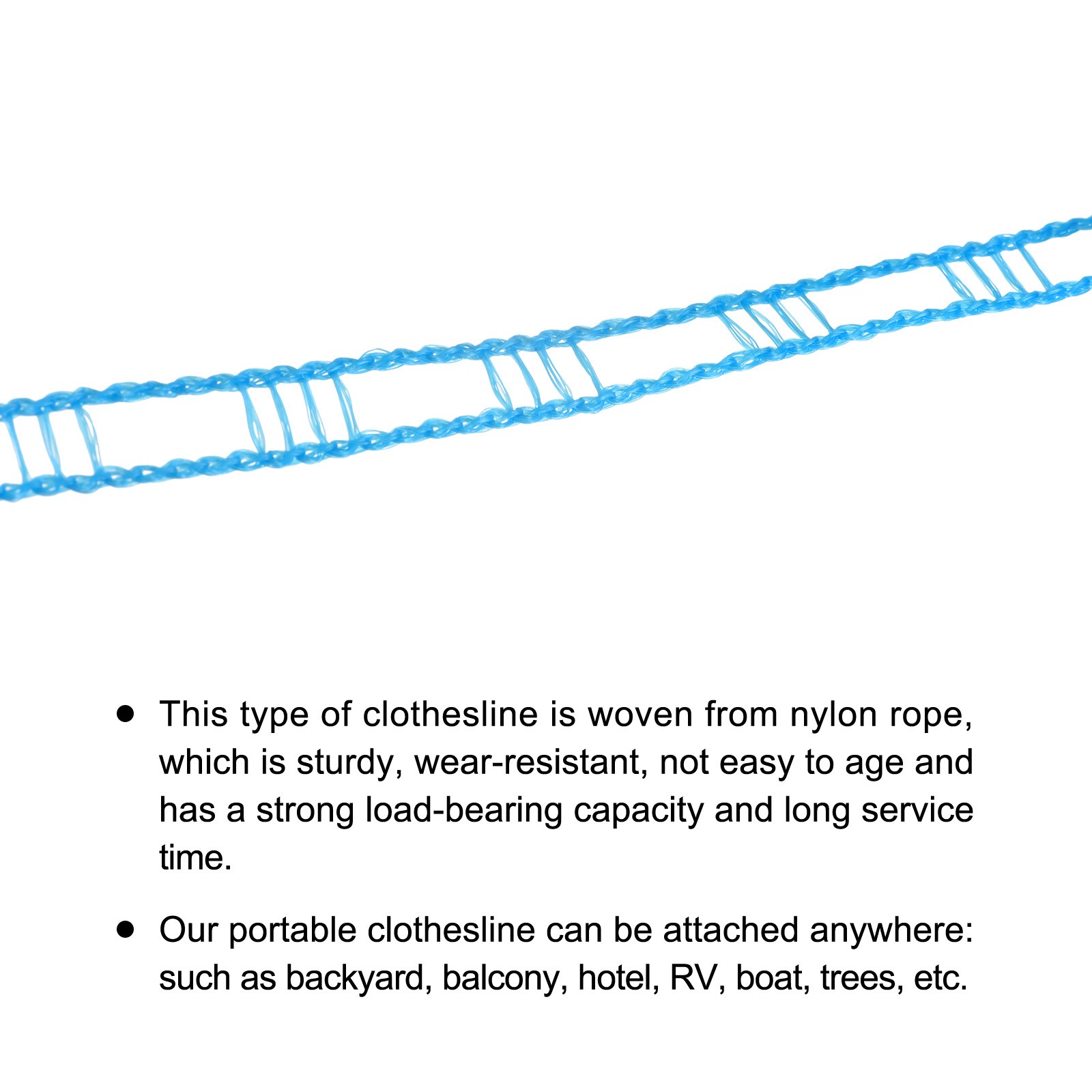 Portable Clothesline 32.8ft Nylon Windproof Non-Slip Washing Line Blue