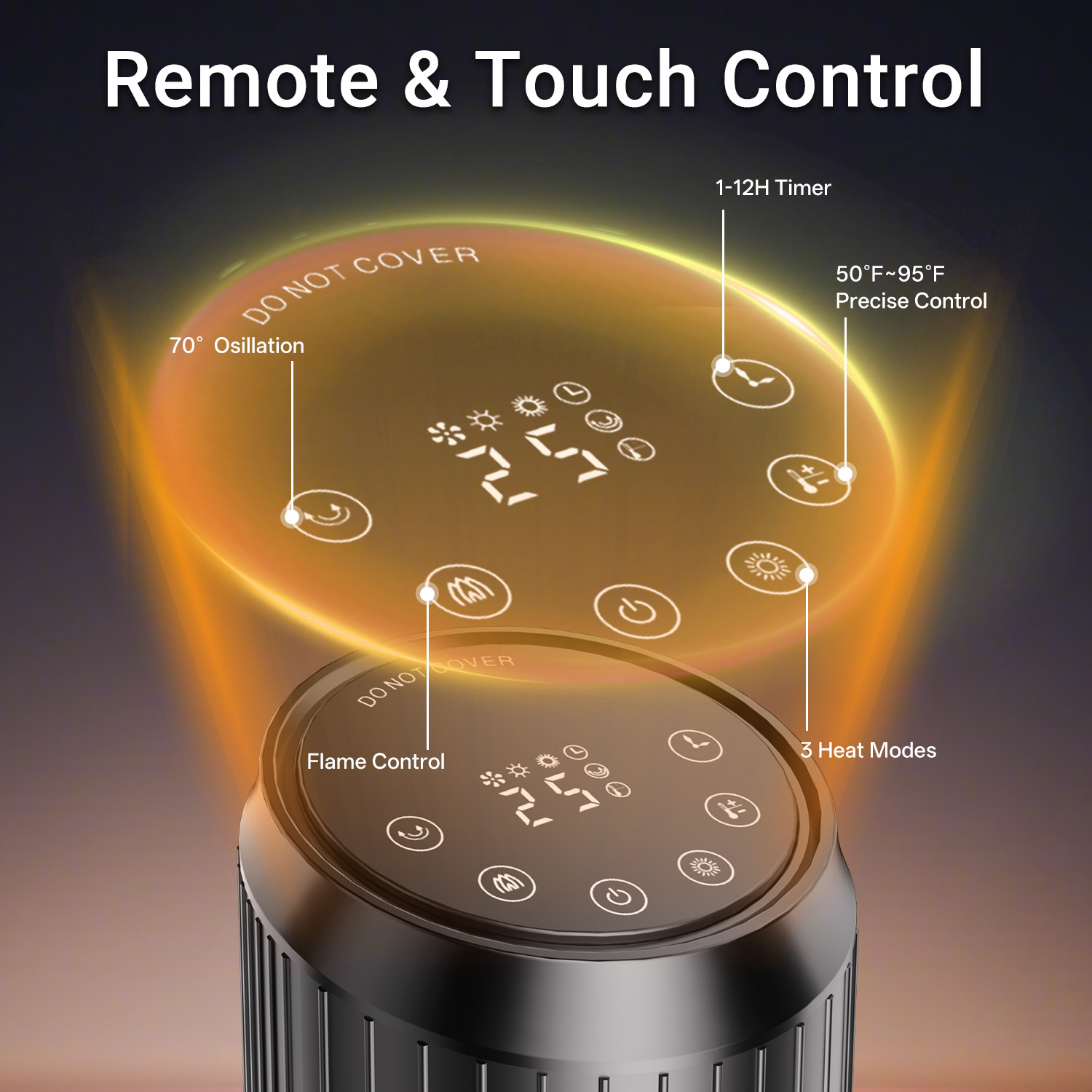 25" Oscillating 1500W Ceramic Tower Space Heater Electric Heater Fan With Remote