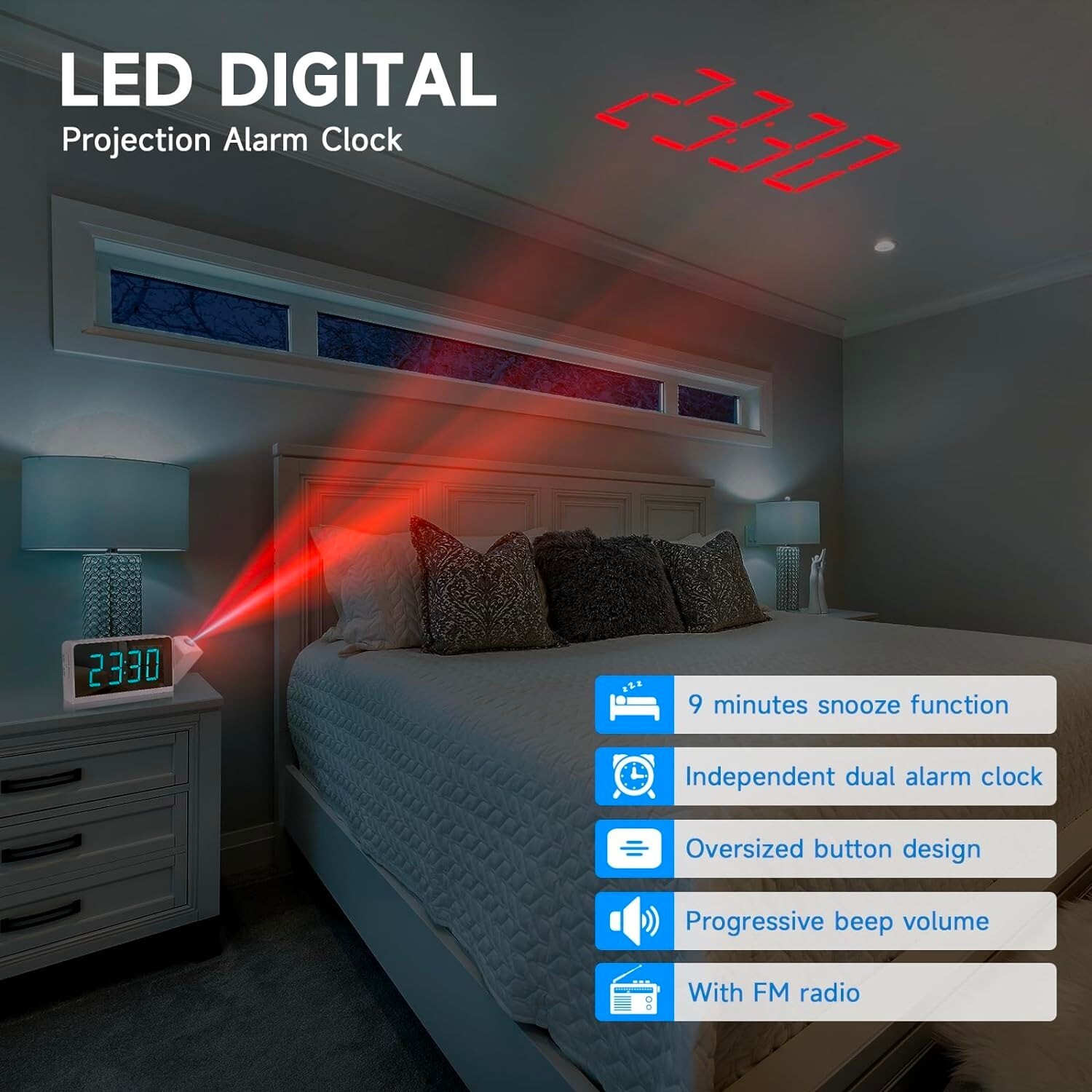 Loud Mirror LED Alarm Clock Display, Desk & Shelf Clock for Heavy Sleeper,kids