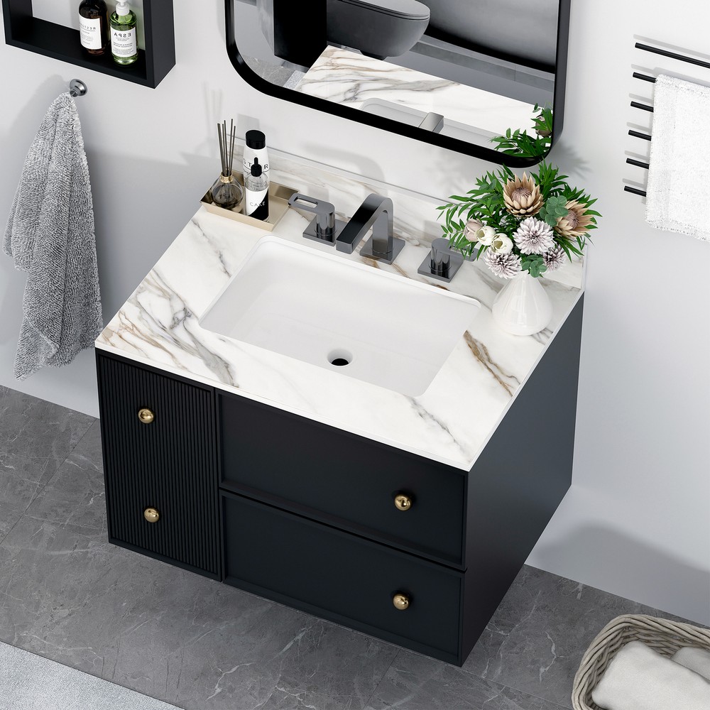 31Inch Marble Vanity Top Sintered Stone Undermount Rectangular Sink Backsplash