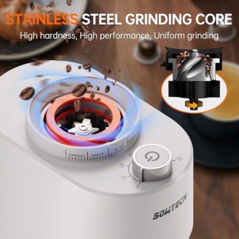 SOWTECH Conical Burr Coffee Grinder, Adjustable Electric Mill, 38 Precise Grind