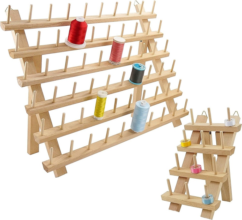 60 Spools + 12 Spools Wooden Thread Rack/Thread Holder Organizer with Hanging...
