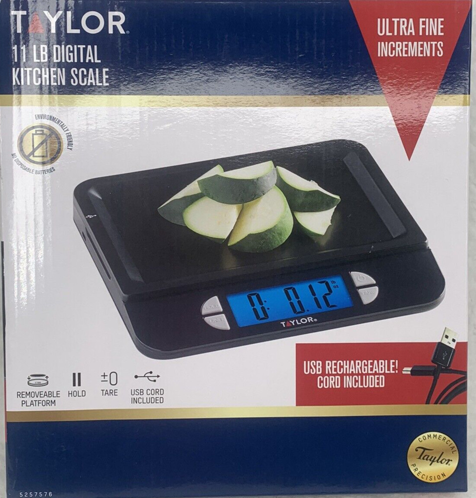 Taylor Kitchen Digital Scale Max 11 Lb. USB Rechargeable Multi-Function Black