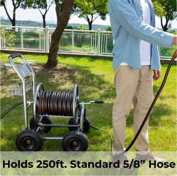 Giraffe Tools Garden Hose Reel Cart with Wheels, Water Hose Reel Cart-4 Wheels