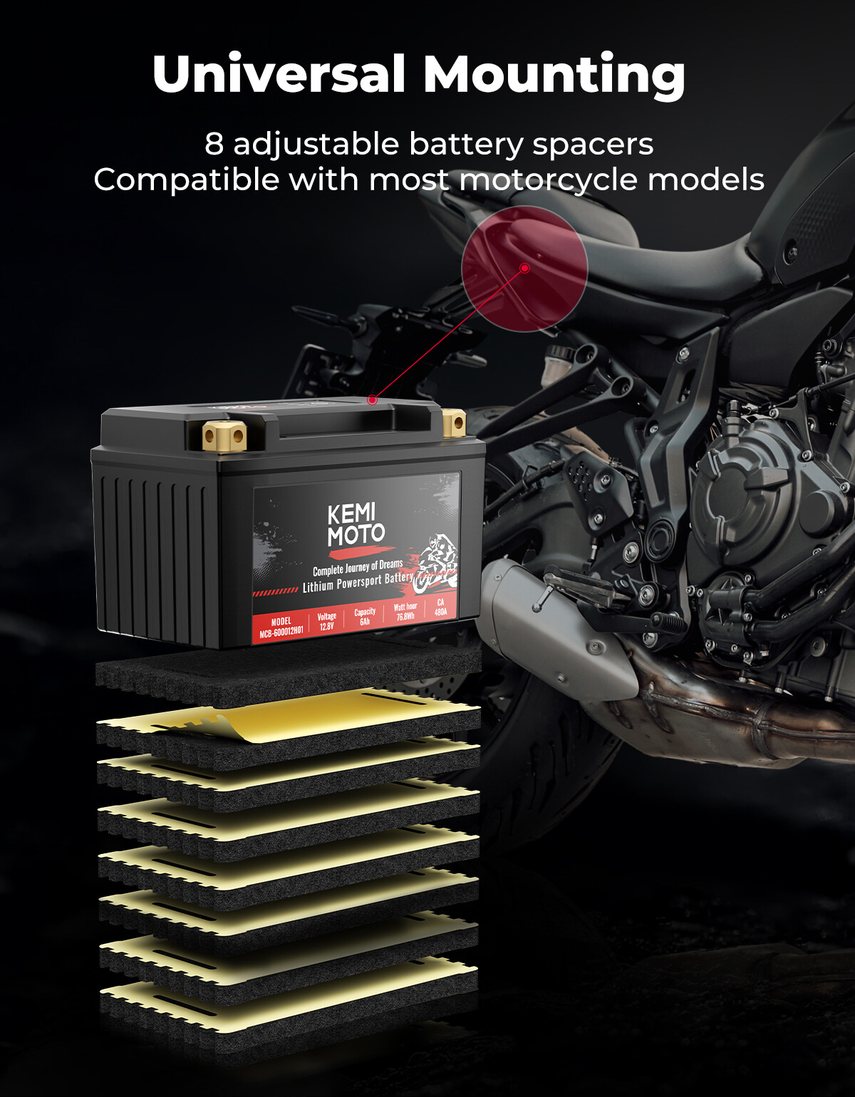 12v 6Ah 480A Lithium Motorcycle Battery YTX14-BS YTX9-BS for ATV UTV Dirt Bike