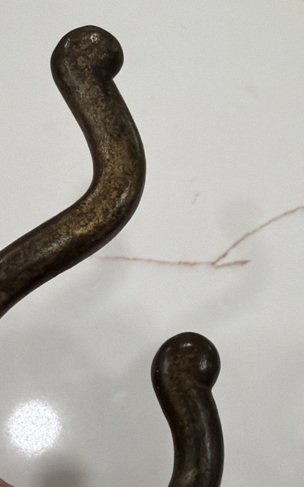 Single Cast Iron Double Hooks Round Tips Coat Hat Salvage Hardware 3”