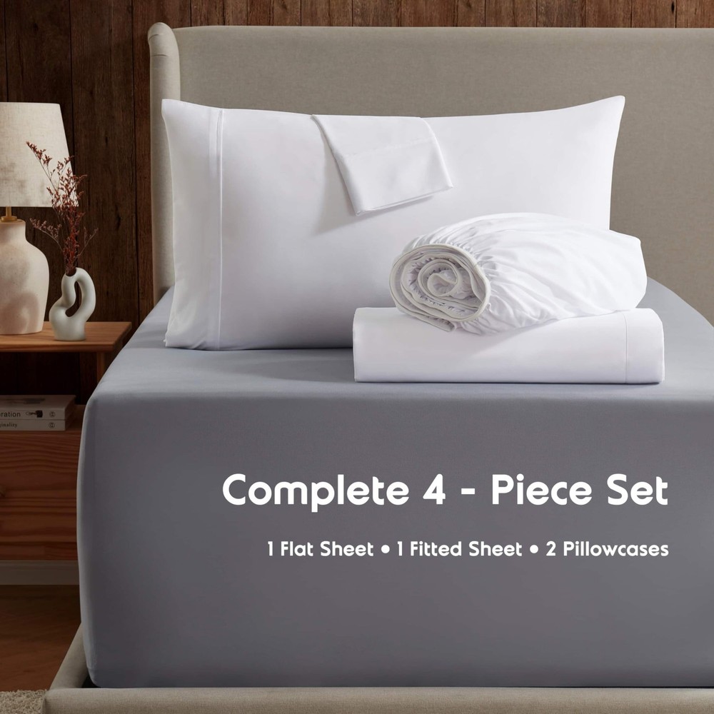 Microfiber 100% Polyester 4 piece Queen Sheet Set, Tan.