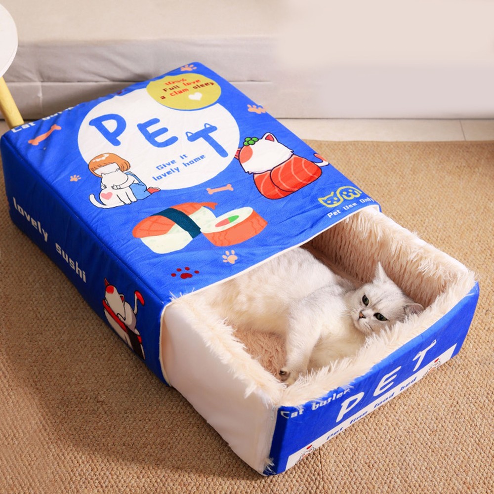 ⁺Snack Box Cat Bed Cartoon Rectangular Fully Enclosed Four Season Universal