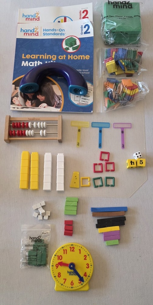 Hand2Mind Grade 2 Learning At Home Math Kit Manipulatives Abacus Clock Set