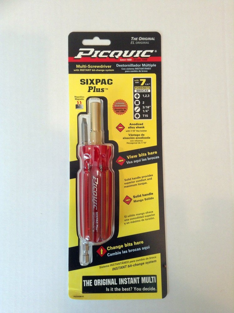PICQUIC SIXPAC Plus Screwdriver Multi Bit with 7 Hex Bits - "Ruby Red"
