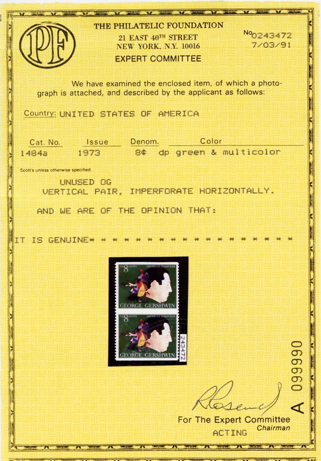 1484a, Mint NH 8¢ Imperforate Between Error PF Certificate * Stuart Katz