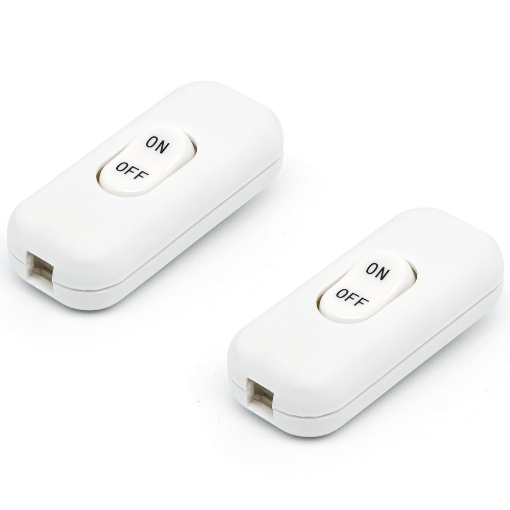 Inline Cord Switch 2-Pack White Button,Rated 6A 250V On/Off Electrical Wire Appl