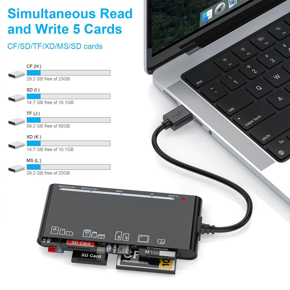 USB 3.0 Multi Memory Card Reader 7 in 1 SD/TF/CF/Micro SD/XD/MS Adapter 5Gbps