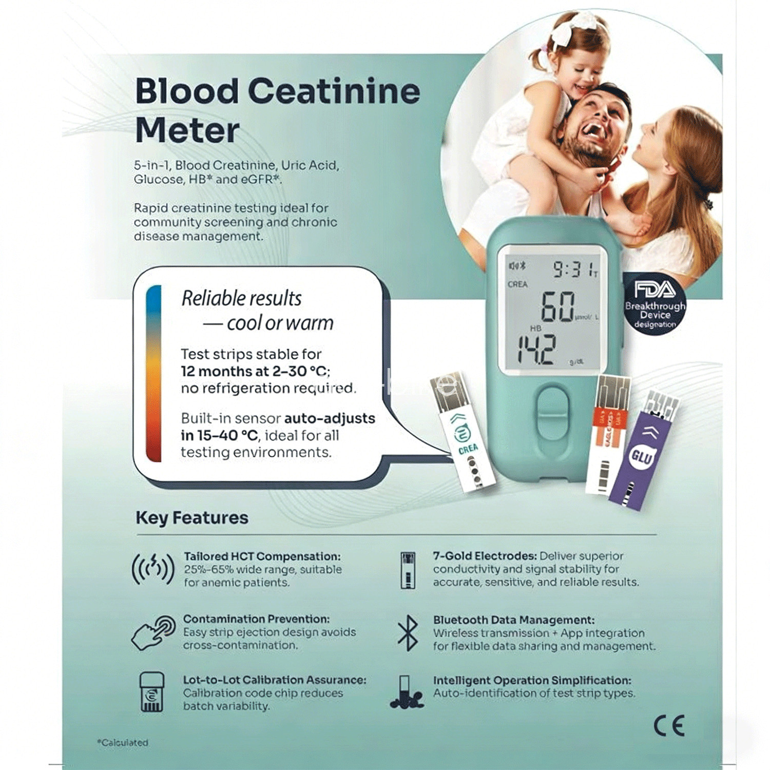 Blood Creatinine Test Meter – Home Kidney Function Checker Kit with 25 Strip