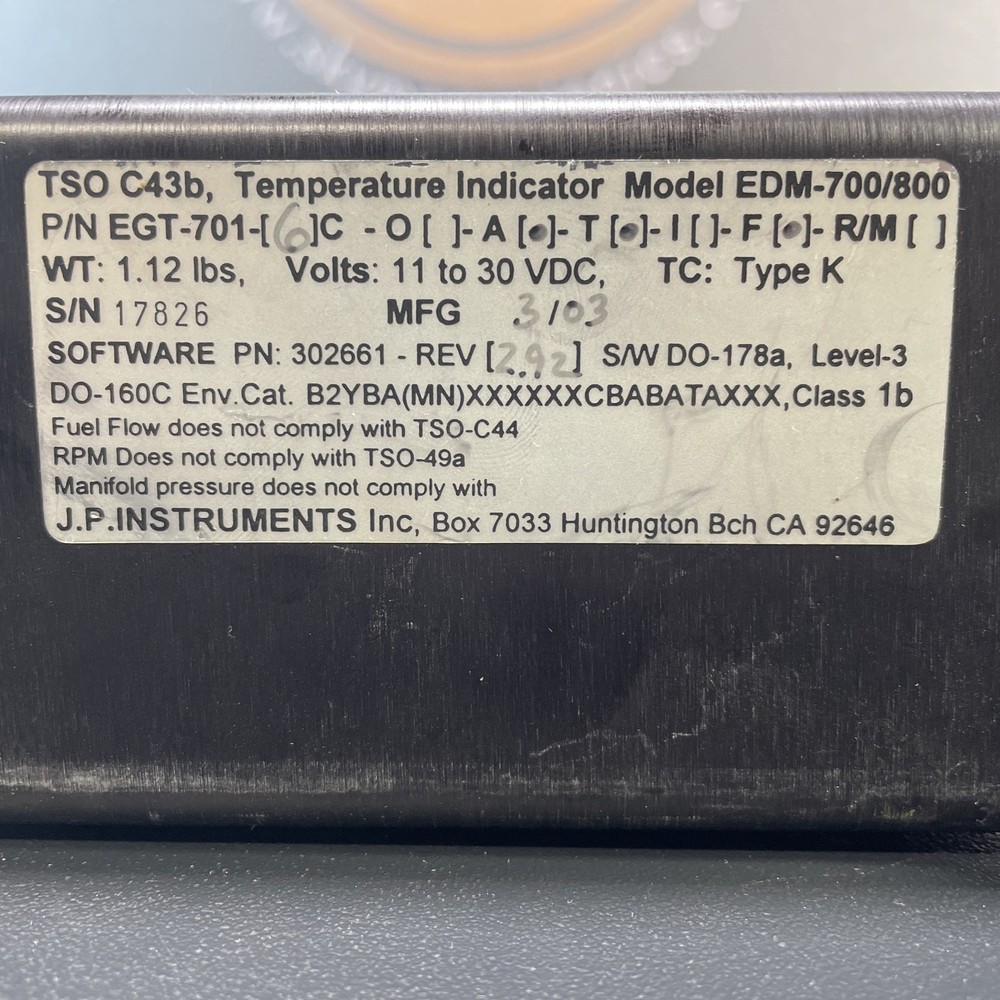 JP Instruments EGT-701-6C TSO C43b
