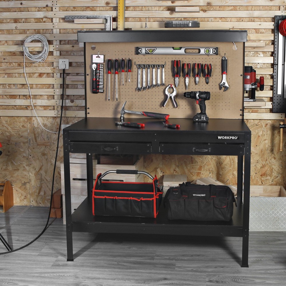 48 inch Workbench with Work Light Multi Purpose Basement Worktop Heavy duty