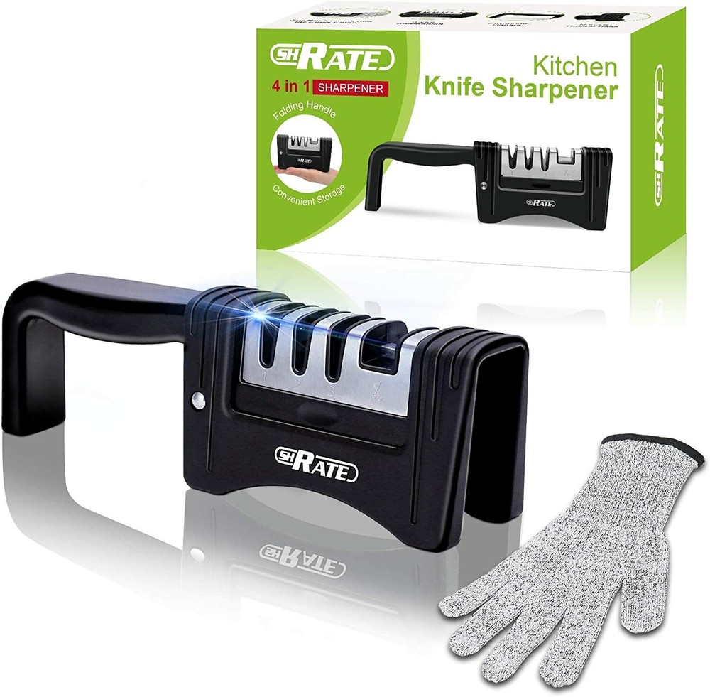Knife Sharpener, 4-in-1 Foldable Manual Knife Accessories, 4-Stage kitchen Knife