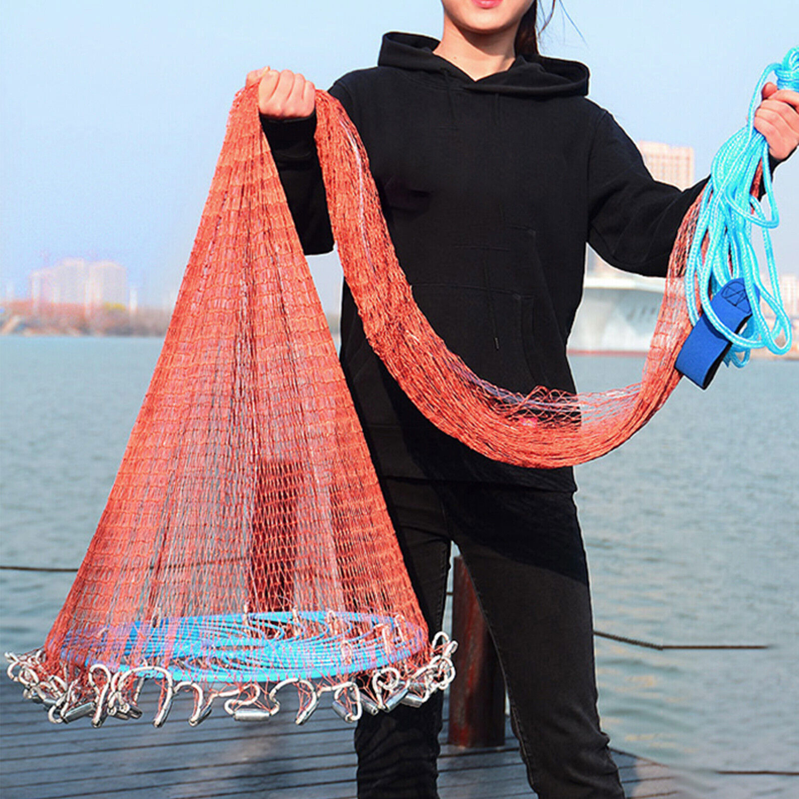 6/8/10/12/16/20FT Fishing Cast Net Bait Easy Throw Hand Cast Nylon Mesh