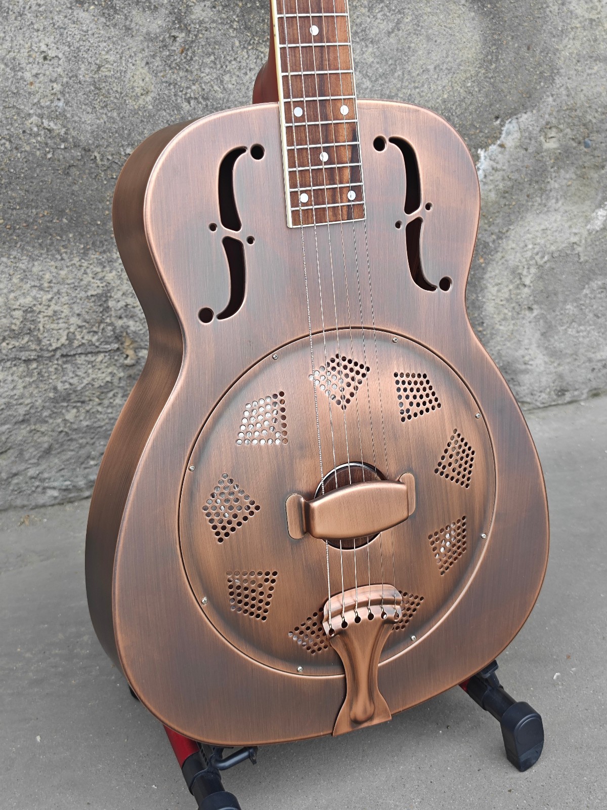 Aiersi O Style Red Copper Single Cone Resonator Guitar with Hard Case