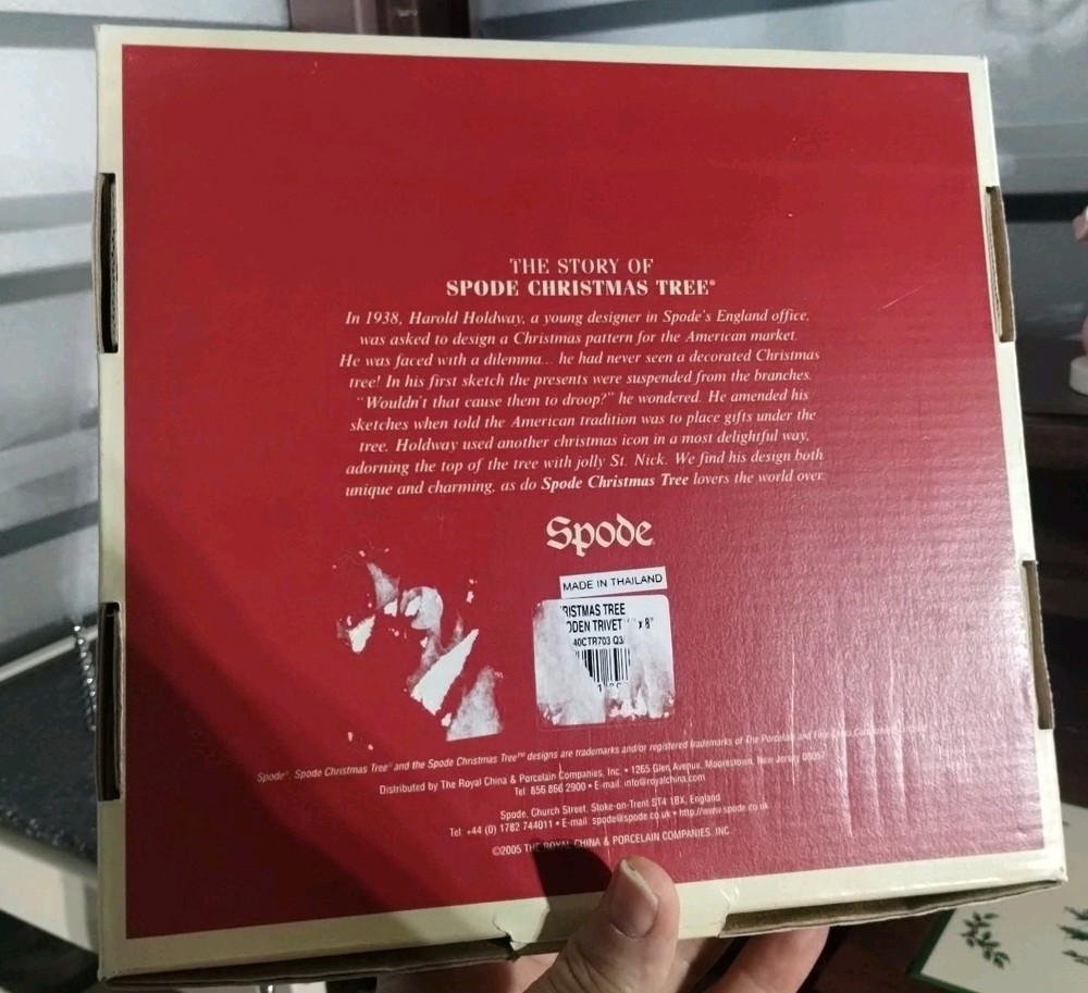 Spode 8" Christmas Tree Pattern Ceramic / Wood Trivet With Original Box