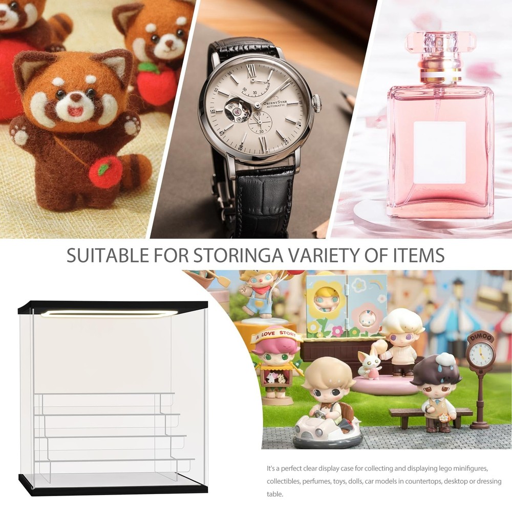 Clear Acrylic Display Case with Light 5 Tier Display Storage Box Assembly Dus...
