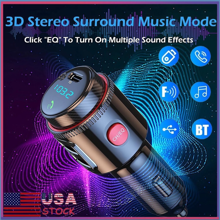 Wireless FM Transmitter QC3.0 & PD Fast Charger MP3 Bluetooth Car Radio Adapter