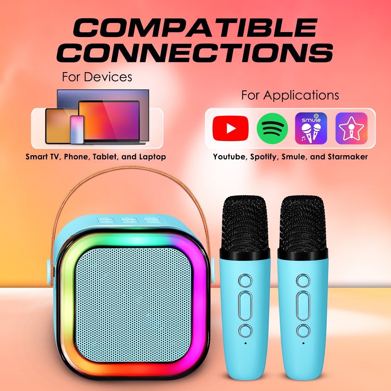 Bluetooth Karaoke Machine Portable Mini Speaker with 2 Wireless Microphones US