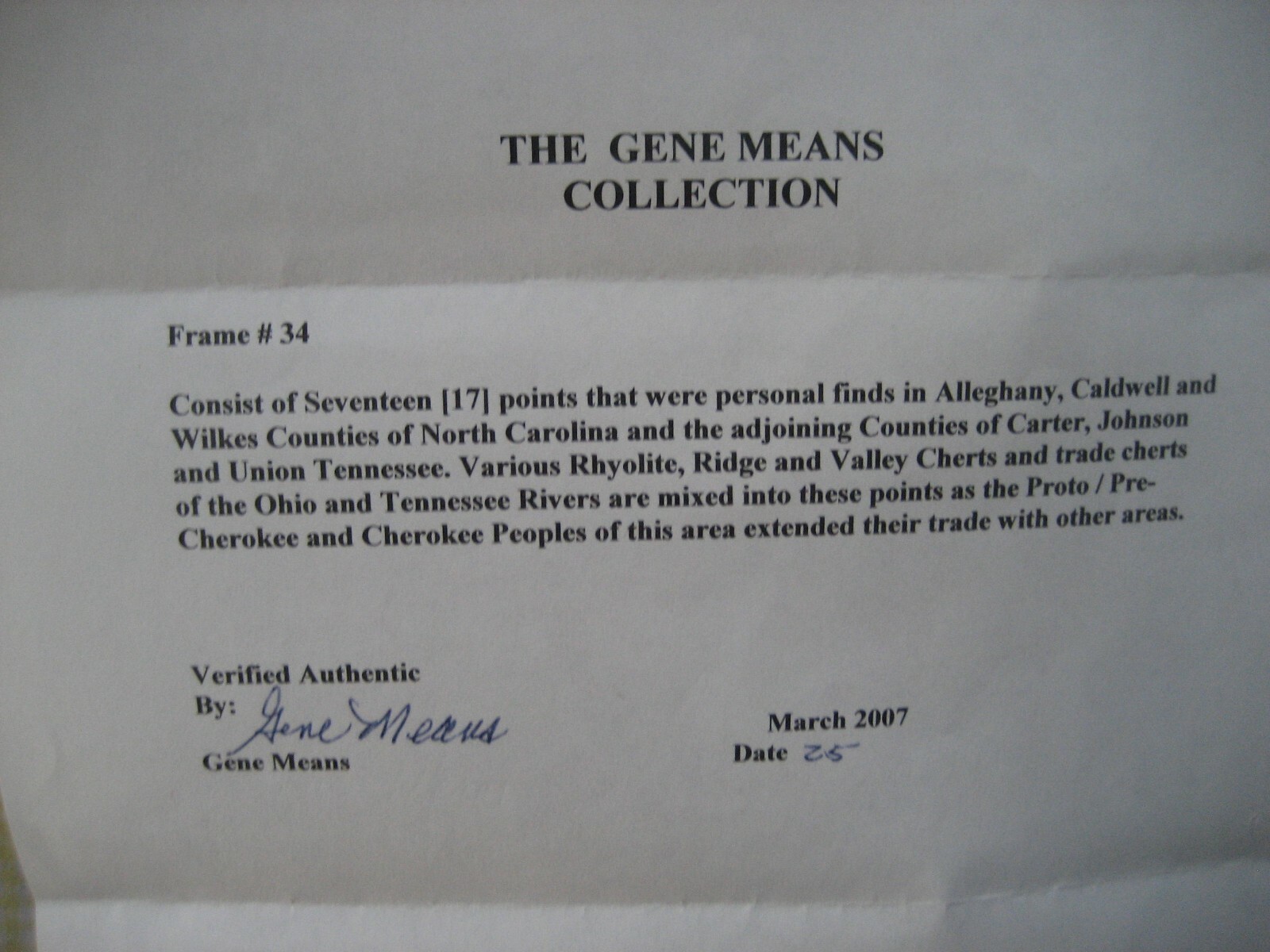 Native American Arrowhead (2 1/4") North Carolina W/COA