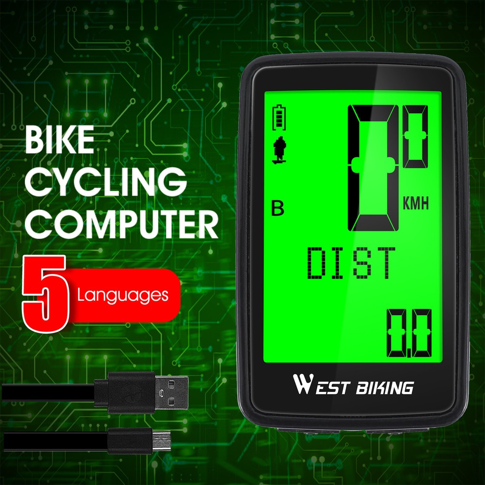 WEST BIKING Waterproof USB Rechargeable Wireless Bicycle Computer Speedometer