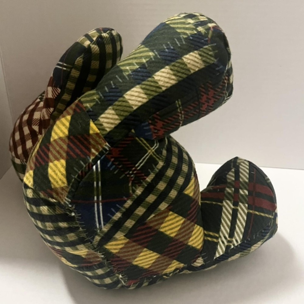 Beautiful Patchwork Plaid Checkered Handmade Memory Teddy Bear blue yellow green