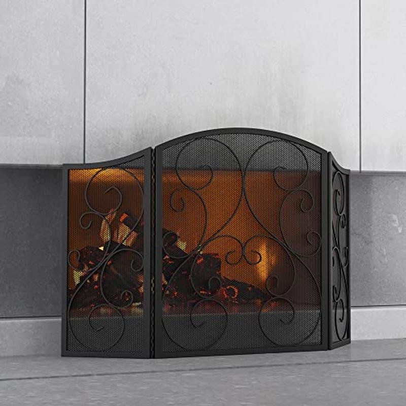 3 Panel Wrought Iron Fireplace Screen Spark Guard Foldable Easy Storage New