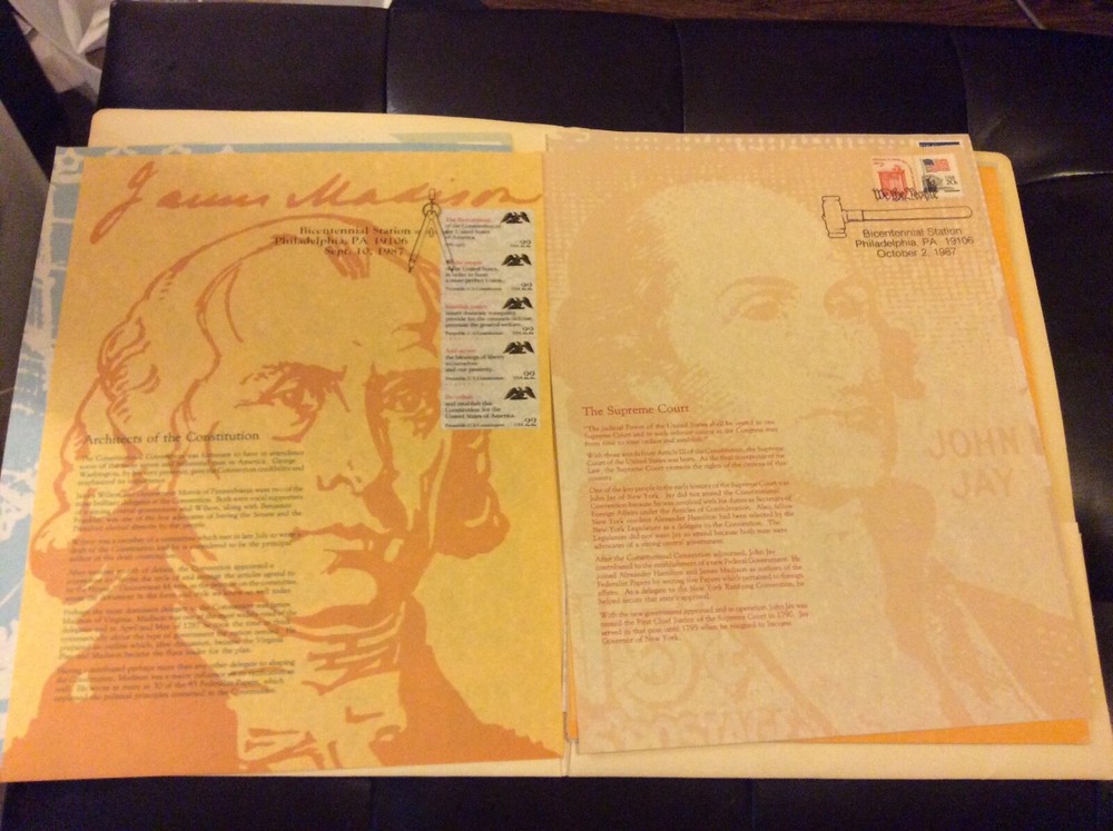 1987 We The People 8.5 X 11 poster pages with Philadelphia pictorial cancels