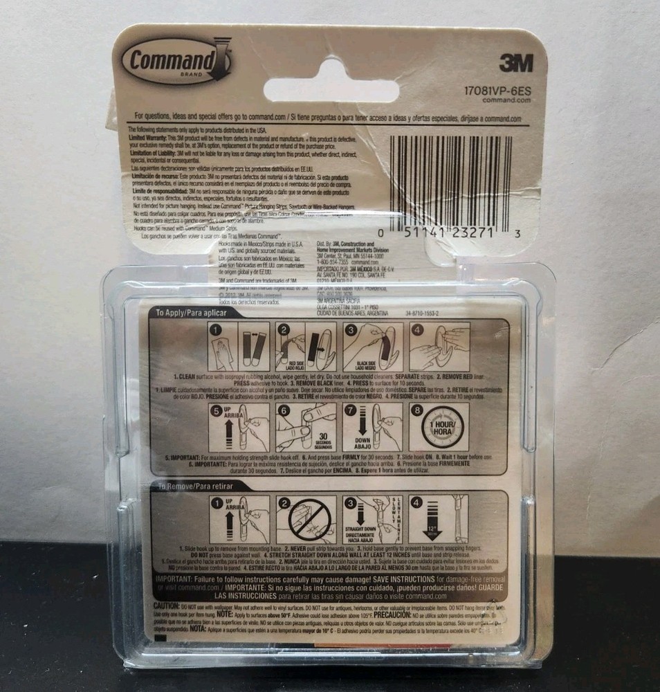 3M Command Hooks Medium White 3lb 4 Hooks w/ Strips Partial Pack