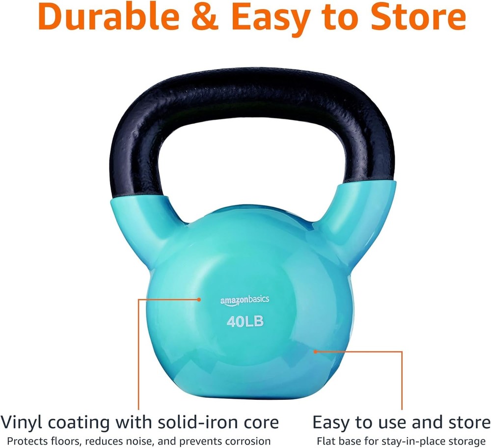 Vinyl Coated Cast Iron Kettlebell, 40 Lbs Amazon Basics, Blue