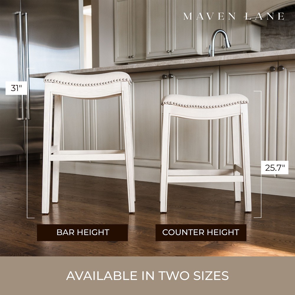 Maven Lane Adrien Backless Saddle Kitchen Counter Stool, White Oak