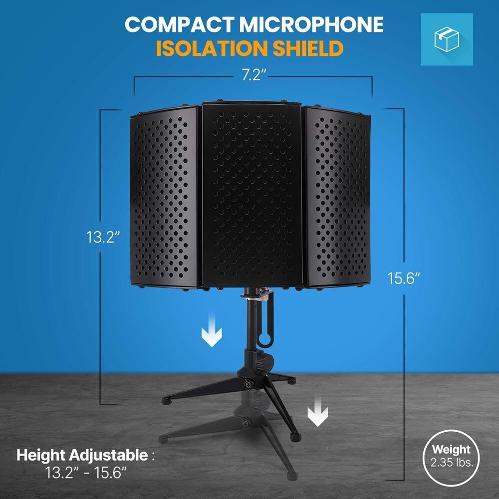 Pyle PSMRS08 Compact Microphone Isolation Shield, Studio Mic Sound Dampening